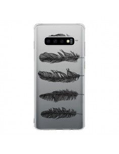 Coque Samsung S10 Plume Feather Noir Transparente -...