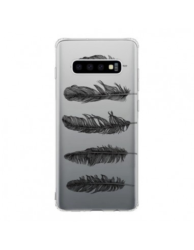 Coque Samsung S10 Plume Feather Noir Transparente - Rachel Caldwell