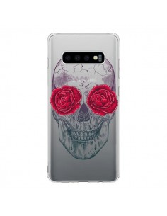 Coque Samsung S10 Tête de Mort Rose Fleurs Transparente -...