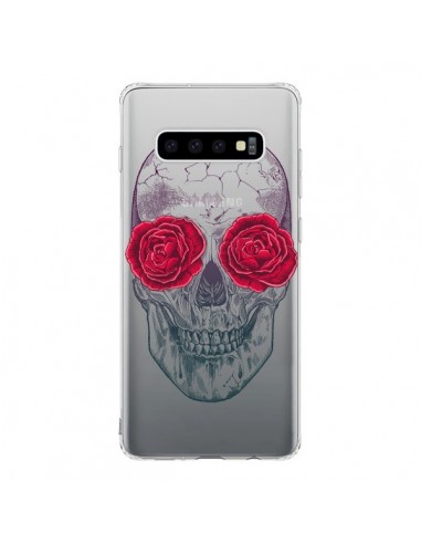 Coque Samsung S10 Tête de Mort Rose Fleurs Transparente - Rachel Caldwell