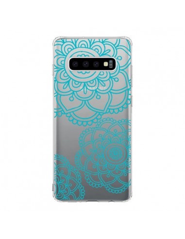 Coque Samsung S10 Mandala Bleu Aqua Doodle Flower Transparente - Sylvia Cook
