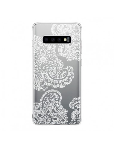 Coque Samsung S10 Lacey Paisley Mandala Blanc Fleur Transparente - Sylvia Cook