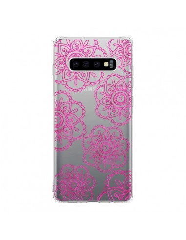 Coque Samsung S10 Pink Doodle Flower Mandala Rose Fleur Transparente - Sylvia Cook