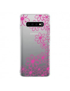 Coque Samsung S10 Pink Flowers Fleurs Roses Transparente...