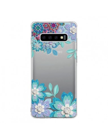Coque Samsung S10 Winter Flower Bleu, Fleurs d'Hiver Transparente - Sylvia Cook