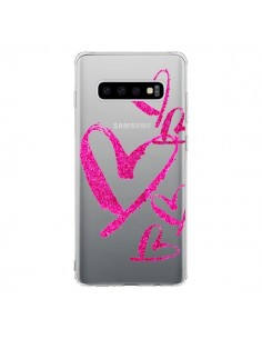 Coque Samsung S10 Pink Heart Coeur Rose Transparente -...