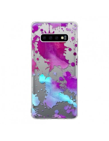 Coque Samsung S10 Watercolor Splash Taches Bleu Violet Transparente - Sylvia Cook