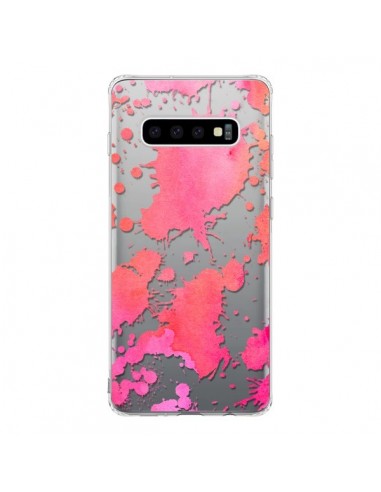 Coque Samsung S10 Watercolor Splash Taches Rose Orange Transparente - Sylvia Cook