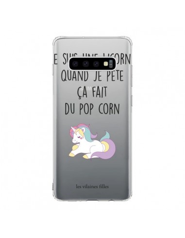 Coque Samsung S10 Je suis une licorne, quand je pète ça fait du pop corn Transparente - Les Vilaines Filles