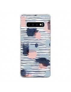 Coque Samsung S10 Watercolor Stains Stripes Navy - Ninola...
