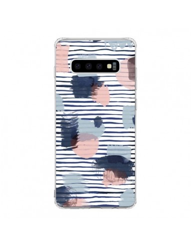 Coque Samsung S10 Watercolor Stains Stripes Navy - Ninola Design