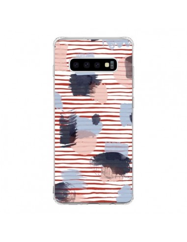 Coque Samsung S10 Watercolor Stains Stripes Red - Ninola Design