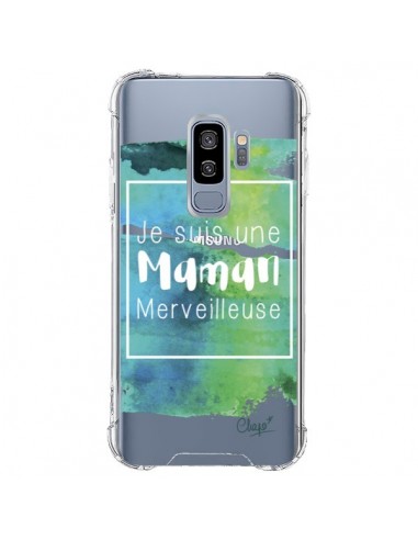 Coque Samsung S9 Plus Je suis une Maman Merveilleuse Bleu Vert Transparente - Chapo