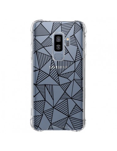 Coque Samsung S9 Plus Lignes Grilles Triangles Grid Abstract Noir Transparente - Project M