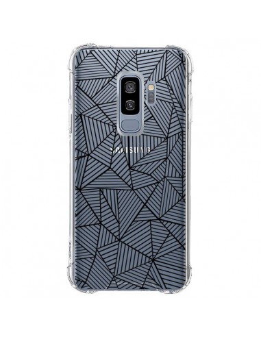 Coque Samsung S9 Plus Lignes Grilles Triangles Full Grid Abstract Noir Transparente - Project M
