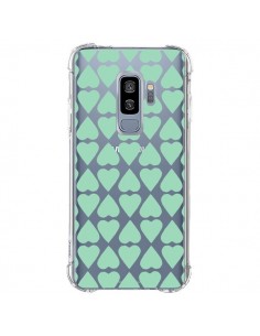 Coque Samsung S9 Plus Coeurs Heart Mint Bleu Vert...