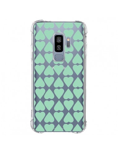 Coque Samsung S9 Plus Coeurs Heart Mint Bleu Vert Transparente - Project M