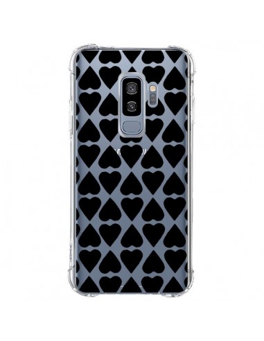 Coque Samsung S9 Plus Coeurs Heart Noir Transparente - Project M