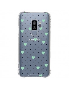 Coque Samsung S9 Plus Point Coeur Mint Bleu Vert Pin...