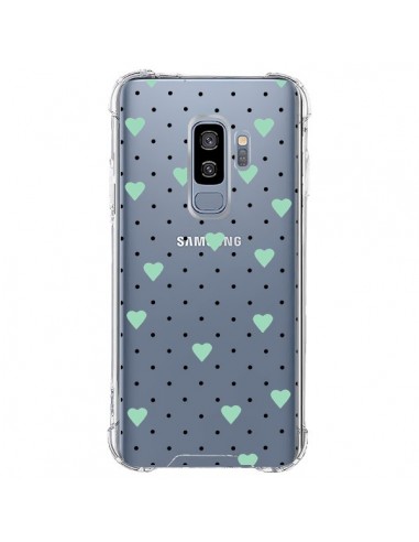 Coque Samsung S9 Plus Point Coeur Mint Bleu Vert Pin Point Heart Transparente - Project M