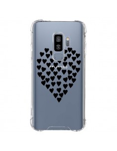 Coque Samsung S9 Plus Coeurs Heart Love Noir Transparente...