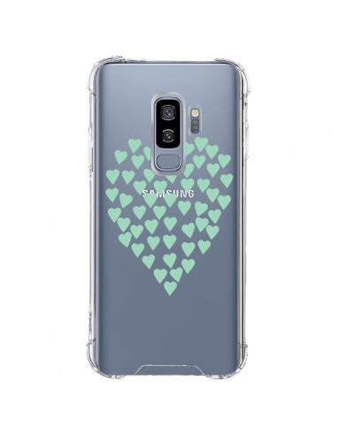 Coque Samsung S9 Plus Coeurs Heart Love Mint Bleu Vert Transparente - Project M