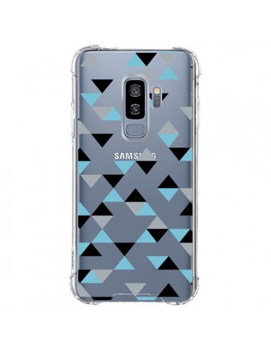 Coque Samsung S9 Plus Triangles Ice Blue Bleu Noir Transparente - Project M