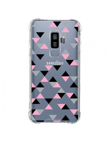 Coque Samsung S9 Plus Triangles Pink Rose Noir Transparente - Project M