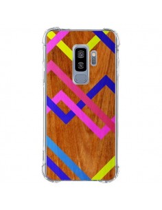 Coque Samsung S9 Plus Pink Yellow Wooden Bois Azteque...