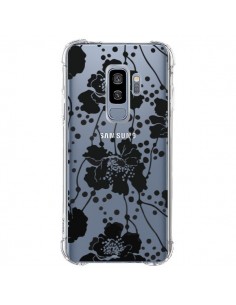 Coque Samsung S9 Plus Fleurs Noirs Flower Transparente -...