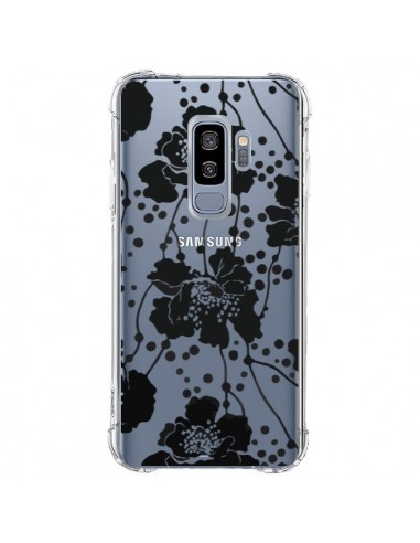 Coque Samsung S9 Plus Fleurs Noirs Flower Transparente - Dricia Do