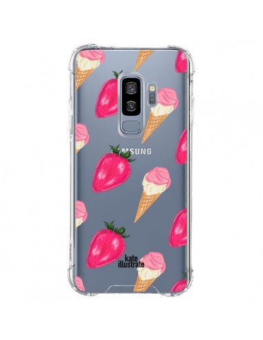 Coque Samsung S9 Plus Strawberry Ice Cream Fraise Glace Transparente - kateillustrate