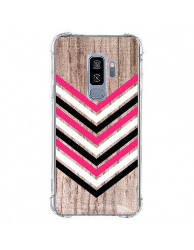 Coque Samsung S9 Plus Tribal Aztèque Bois Wood Flèche Rose Blanc Noir - Laetitia