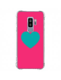 Coque Samsung S9 Plus Coeur Bleu Fond Rose - Laetitia