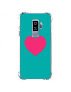 Coque Samsung S9 Plus Coeur Rose Fond Bleu  - Laetitia