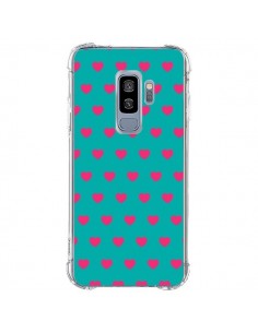 Coque Samsung S9 Plus Coeurs Roses Fond Bleu - Laetitia