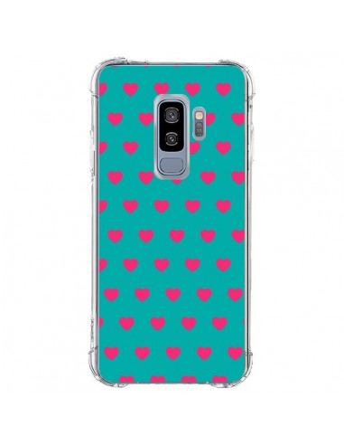 Coque Samsung S9 Plus Coeurs Roses Fond Bleu - Laetitia