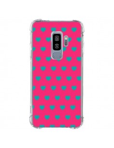 Coque Samsung S9 Plus Coeurs Bleus Fond Rose - Laetitia