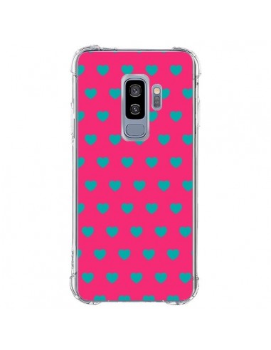 Coque Samsung S9 Plus Coeurs Bleus Fond Rose - Laetitia