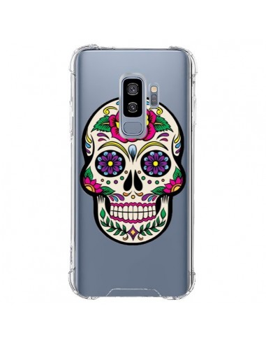 Coque Samsung S9 Plus Tête de Mort Mexicaine Fleurs Transparente - Laetitia