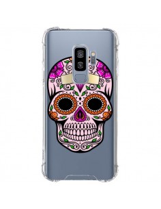 Coque Samsung S9 Plus Tête de Mort Mexicaine Noir Rose...