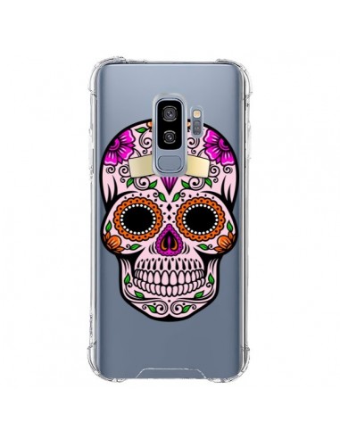 Coque Samsung S9 Plus Tête de Mort Mexicaine Noir Rose Transparente - Laetitia