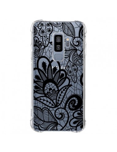 Coque Samsung S9 Plus Lace Fleur Flower Noir Transparente - Petit Griffin