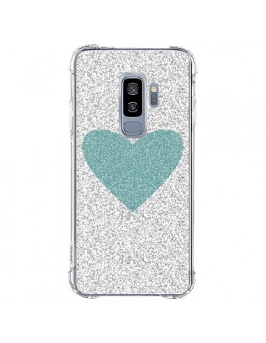 Coque Samsung S9 Plus Coeur Bleu Vert Argent Love - Mary Nesrala
