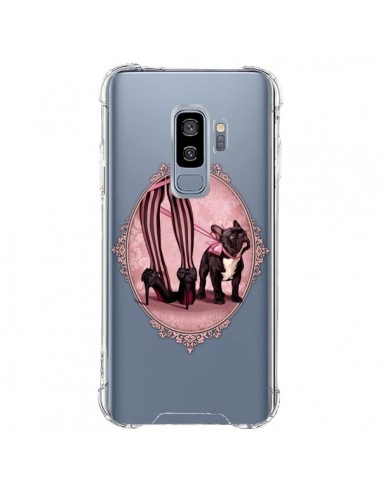 Coque Samsung S9 Plus Lady Jambes Chien Bulldog Dog Rose Pois Noir Transparente - Maryline Cazenave