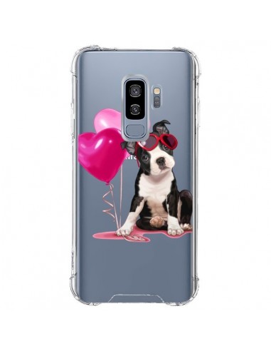 Coque Samsung S9 Plus Chien Dog Ballon Lunettes Coeur Rose Transparente - Maryline Cazenave