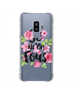 Coque Samsung S9 Plus Je M'en Fous Fleurs Transparente -...