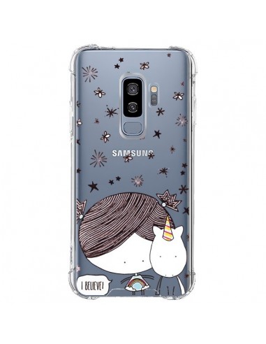 Coque Samsung S9 Plus Petite Fille et Licorne I Believe Transparente - Nico