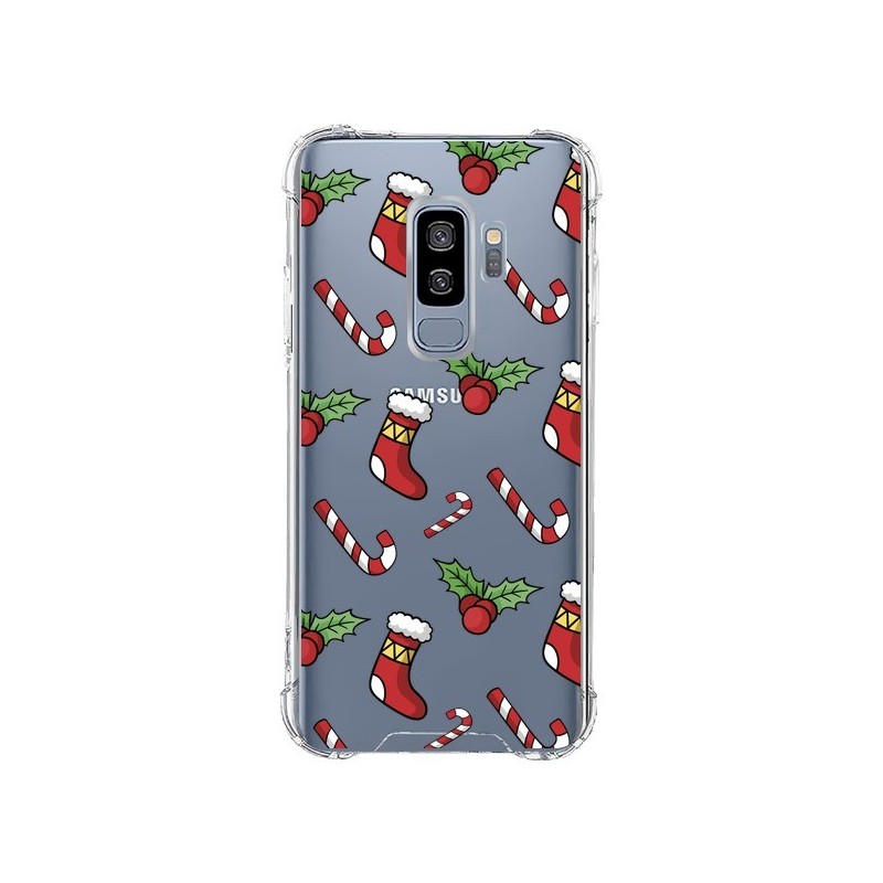 Coque Samsung S9 Plus Chaussette Sucre d'Orge Houx de Noël transparente - Nico
