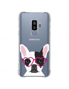 Coque Samsung S9 Plus Bulldog Français Lunettes Coeurs...